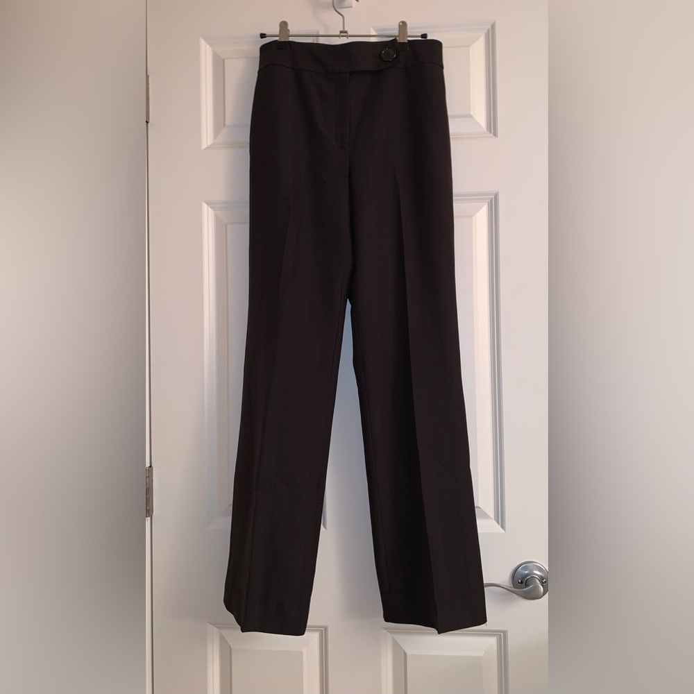 EUC Trousers: Dark Brown, Striped, Tailored, Straight Leg, High Mid-Rise